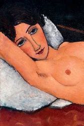 Nudo sdraiato su un cuscino bianco, 1917 circa (Olio su tela)