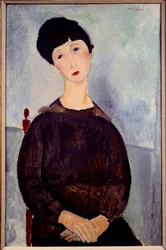 Ritratto di una ragazza bruna seduta dipinto da Amedeo Modigliani