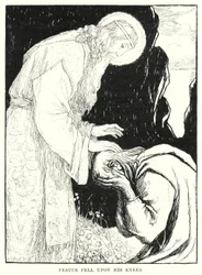 Festus cadde in ginocchio (incisione)