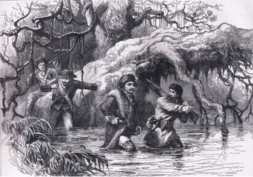 Clarke e i suoi soldati attraversano il Wabash, illustrazione da Cassells History of the United States pubblicata da Cassell, Petter & Galpin, c.1900 (litografia)