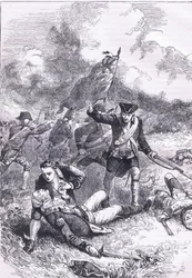 Morte del maggiore Pitcairn, illustrazione da Cassells History of the United States pubblicata da Cassell, Petter & Galpin, c.1900 (litografia)