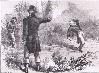 Duello tra Burr e Hamilton, illustrazione da Cassells History of the United States pubblicata da Cassell, Petter & Galpin, c.1900