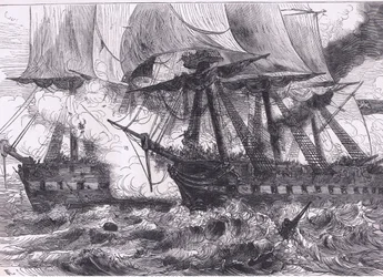 Combattimento tra il Chesapeake e lo Shannon, illustrazione da Cassells History of the United States pubblicata da Cassell, Petter & Galpin, c.1900