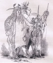Gruppo di indiani di frontiera, illustrazione da Cassells History of the United States pubblicato da Cassell, Petter & Galpin, c.1900