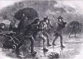 Manovre notturne degli americani a Boston, illustrazione da Cassells History of the United States pubblicata da Cassell, Petter & Galpin, c.1900 (litografia)