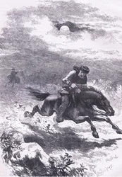 Inseguimento di Paul Revere lo scout, illustrazione da Cassells History of the United States pubblicata da Cassell, Petter & Galpin, c.1900