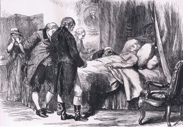 Washington sul letto di morte, illustrazione da Cassells History of the United States pubblicata da Cassell, Petter & Galpin, c.1900 (litografia)