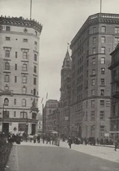 Boston: Tempio massonico, YMCU, Hotel Touraine, Boylston Street (foto b/n)