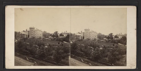 Edificio e giardini, Comunità di Oneida, Stato di New York, c.1870