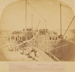Casa del cancello sud del nuovo serbatoio, Central Park, durante la costruzione