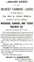 1.500.000 acri delle terre agricole più ricche del mondo, nella valle del Neosho, Kansas, pubblicità da Appletons Journal, 4 maggio 1872