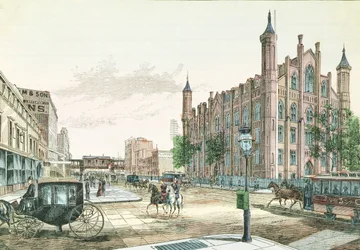 3rd Avenue e 23rd Street, Stazione della Ferrovia Elevata e il College della Città di New York, da 36 Vedute di New York e Dintorni, pubblicato da Charles Magnus
