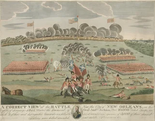 Una vista corretta della battaglia vicino alla città di New Orleans, pub. c.1815