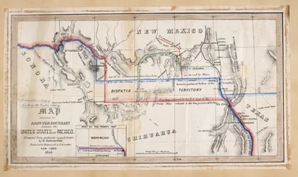 Una mappa che illustra il confine conteso tra gli Stati Uniti e il Messico