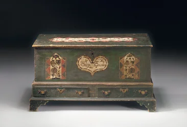 Cassapanca decorata con pittura, iscritta Susana Scheblern, probabilmente Lancaster County, Pennsylvania, 1790
