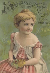 Pubblicità per i saponi principali di John Reardon & Sons: Anchor, Oval, Antique e Extra Family Soaps, c.1887