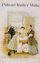 Pubblicità per i mulini a rulli di Polonia, W.M. Thomas & Sons, New York