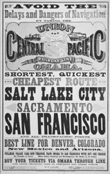 Pubblicità per la linea ferroviaria Union e Central Pacific, c.1870