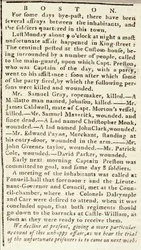 Articolo dal Boston Chronicle che descrive gli eventi del massacro di Boston, 5 marzo 1770