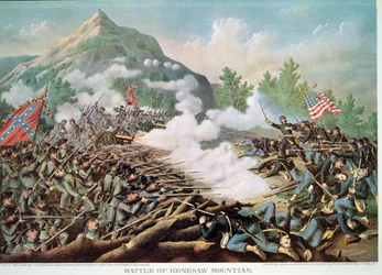 Battaglia di Kenesaw Mountain, Georgia, 27 giugno 1864, inciso da Kurz & Allison