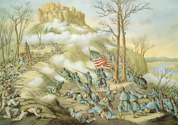Battaglia di Lookout Mountain, 24 novembre 1863, inciso da Kurz & Allison