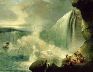 Blondin attraversa le cascate del Niagara su una fune, c.1859-60