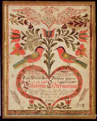 Segnalibro raffigurante due uccelli e un cuore, 1784