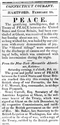 Manifesto che annuncia la pace tra gli Stati Uniti e la Gran Bretagna dopo la Guerra del 1812, stampato nel Connecticut Courant, 1815