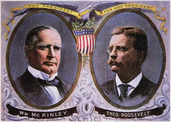 Manifesto elettorale per William McKinley (1843-1901) come Presidente e Theodore Roosevelt (1858-1919) come Vicepresidente