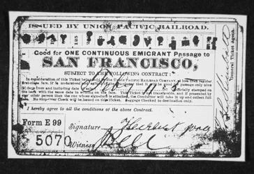 Biglietto ferroviario economico per emigranti, c.1870