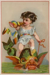 Cherubino che cavalca un pesce