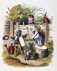 Riunione di bambini in "Schnik, schnak, trifles for the little ones", giochi per bambini. ed. London- Georges Ronthedge and sons. New York, The broad way Ludgate n.d. c. 1890.