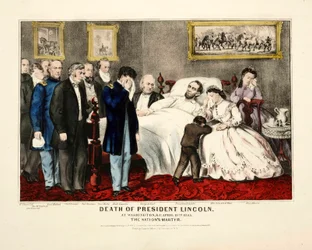 Morte del Presidente Lincoln, a Washington, DC, 15 aprile 1865, pub. 1865 litografia a colori