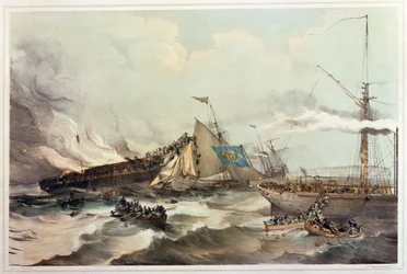 Distruzione della nave emigrante Ocean Monarch, inciso da Maclure, 1845