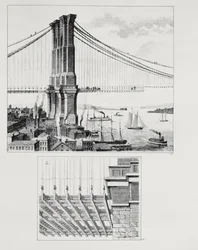 Elevazione di una torre del Ponte di Brooklyn, New York