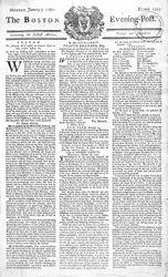 Prima pagina del Boston Evening Post che annuncia la morte di Re Giorgio II (1683-1760), 5 gennaio 1761
