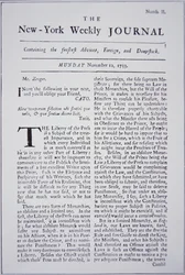 Prima pagina del New-York Weekly Journal che discute la libertà di stampa