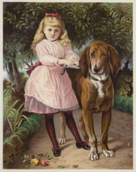 Ragazza con Bloodhound al guinzaglio