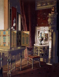 Grande Sala, Hotel Van der Bilt a New York, Camera da letto, ca 1840, incisione a colori