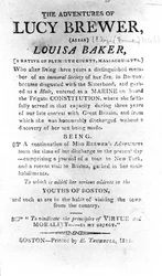 Pagina introduttiva di Le avventure di Lucy Brewer stampata da H. Trumbull, Boston, 1815
