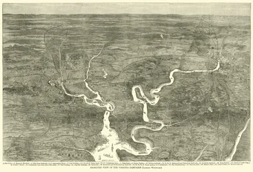 Vista isometrica della campagna della Virginia, guardando verso ovest, giugno 1864