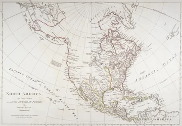 Mappa che raffigura il Nord America diviso dai poteri europei, 1774