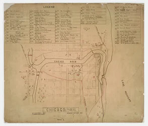 Mappa delle case e dei siti storici di Chicago, Illinois, c.1835
