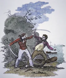 Mary Read combatte un altro pirata per salvare la vita del suo amante