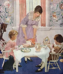 Madre che affetta il pane per i suoi figli