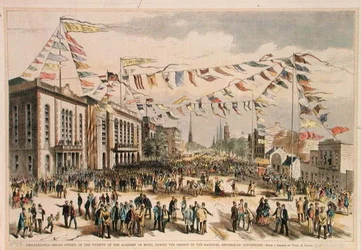Convention nazionale repubblicana, Broad Street, Filadelfia, da «Philadelphia-Broad Street, in the Vicinity of the Academy of Music», dalla rivista «Harper