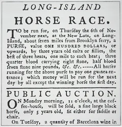 Avviso di una corsa di cavalli a Long Island, da Rivington