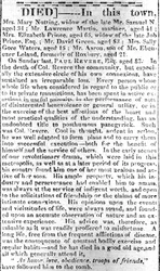 Pagina necrologica dal Boston Intelligencer, 16 maggio 1818