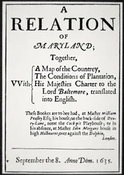Opuscolo sulla colonia del Maryland emesso dal Secondo Lord Baltimore