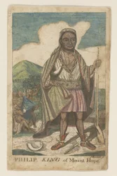 Filippo, Re di Mount Hope, pub. 1772 (incisione colorata a mano)